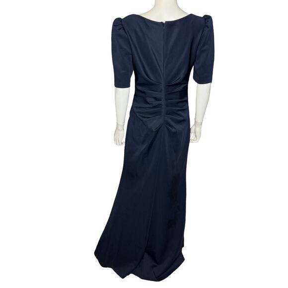 Xscape “Demi” 3/4 Sleeve Side Ruched Floor Length Gown Midnight Women’s Sz 12 - Picture 5 of 8